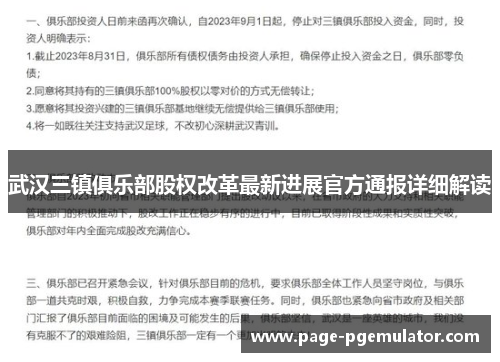 武汉三镇俱乐部股权改革最新进展官方通报详细解读